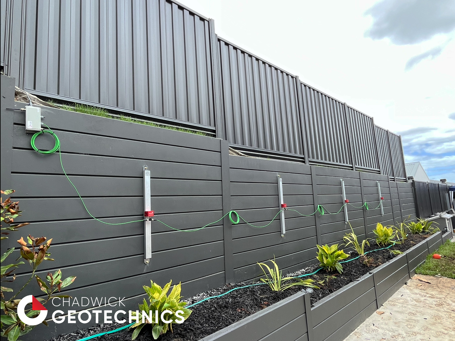 Tilt Beams monitoring a retaining wall at a residential site in Victoria.
